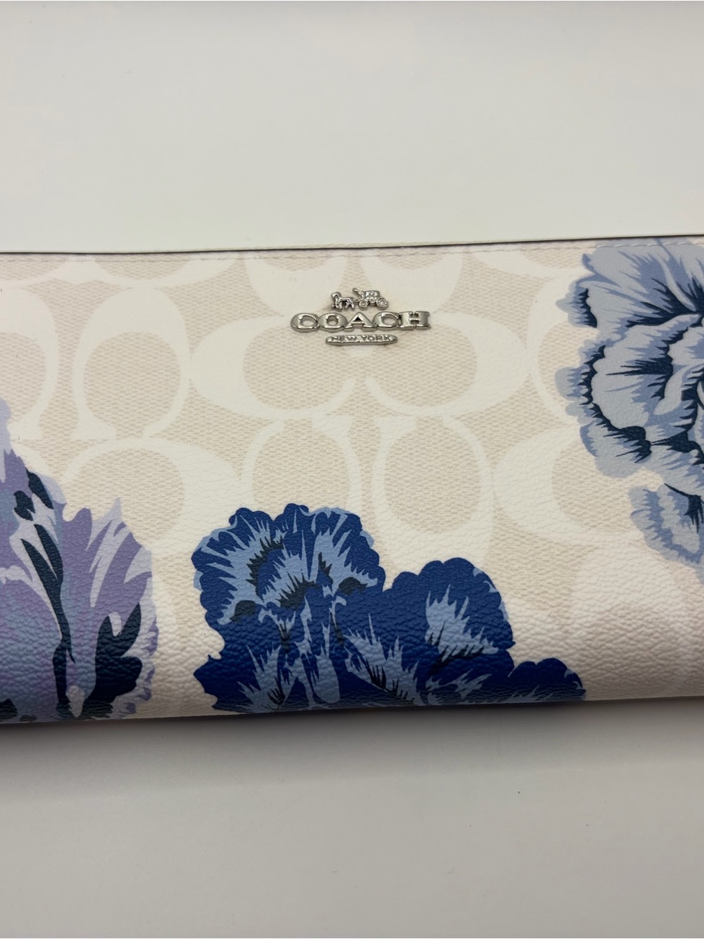 Coach Blue and Cream Floral Signature Wallet